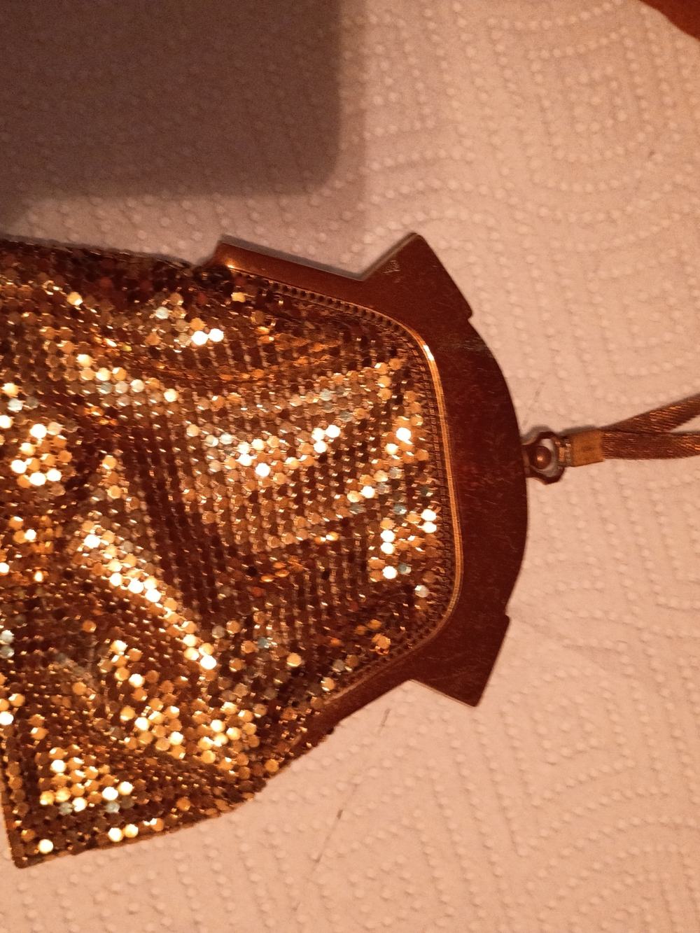 Whiting & Davis Gold Sequin Wristlet Clutch